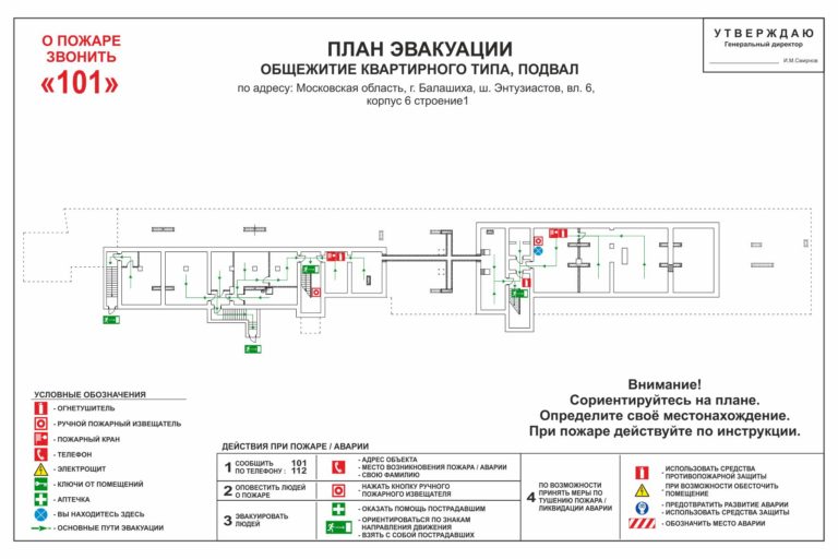 Размер этажного плана эвакуации